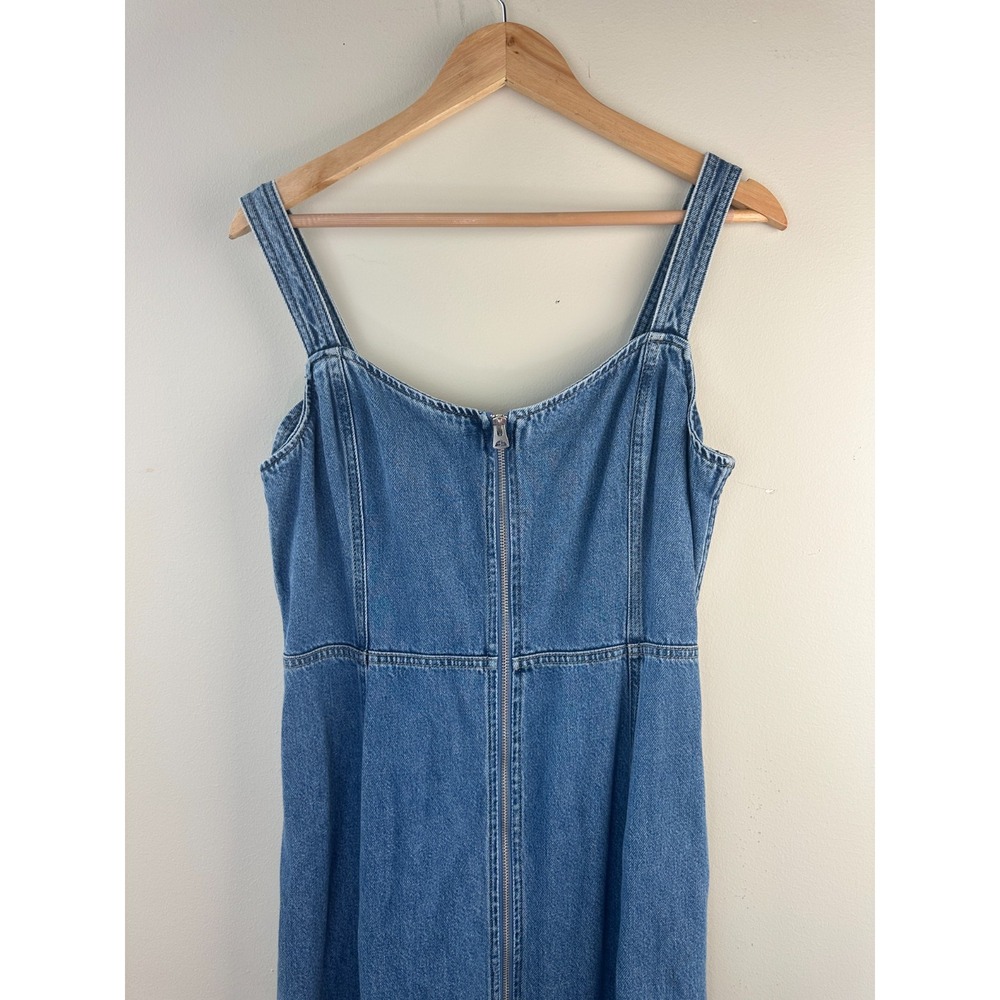 Gap UltraSoft Denim Maxi Dress Women Medium Blue Full Zip Sleeveless Cotton - Picture 4 of 16